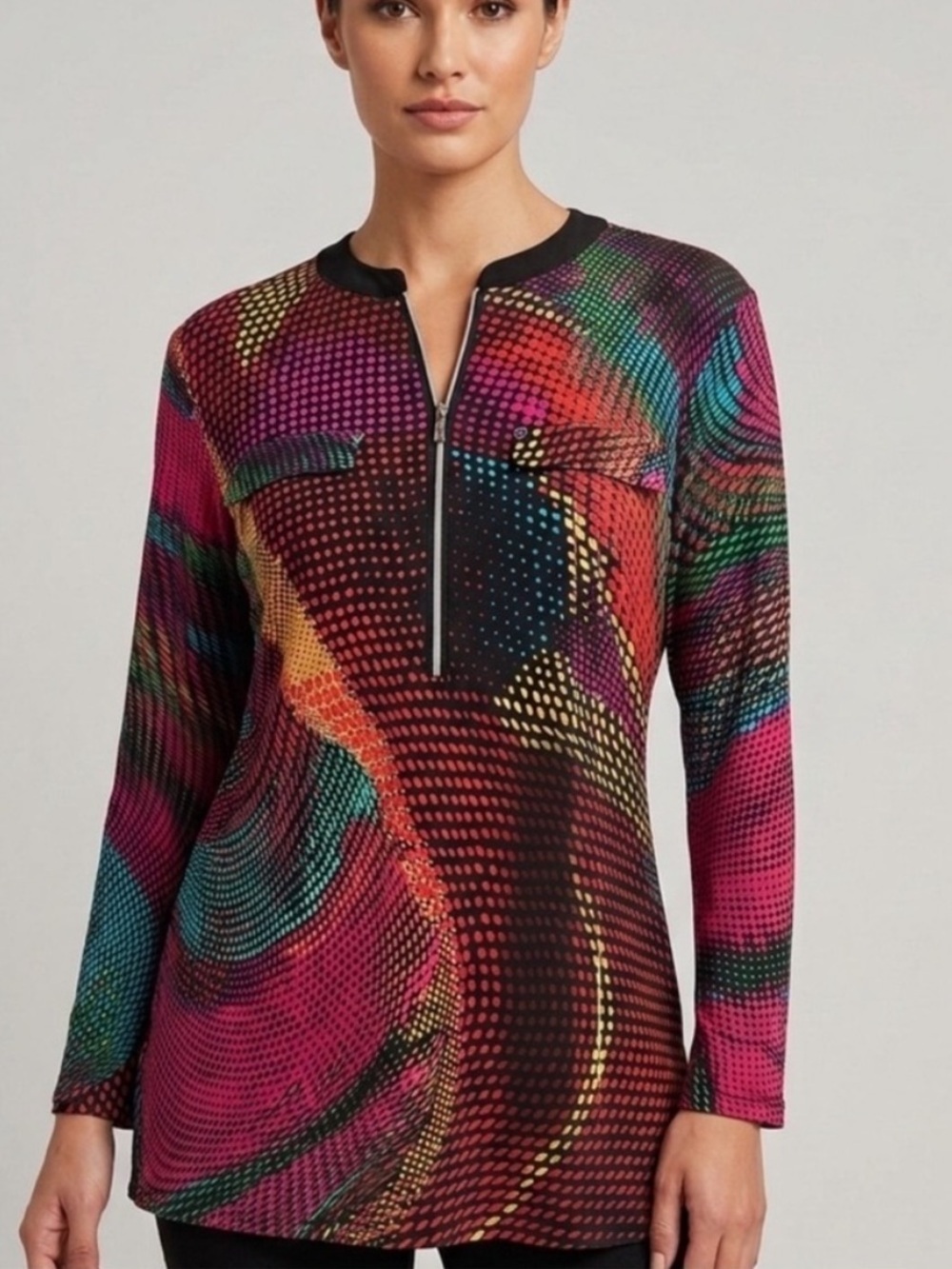 Nygard Abstract Multicolor Long Sleeve Half-Zip Pullover Top - Size Small